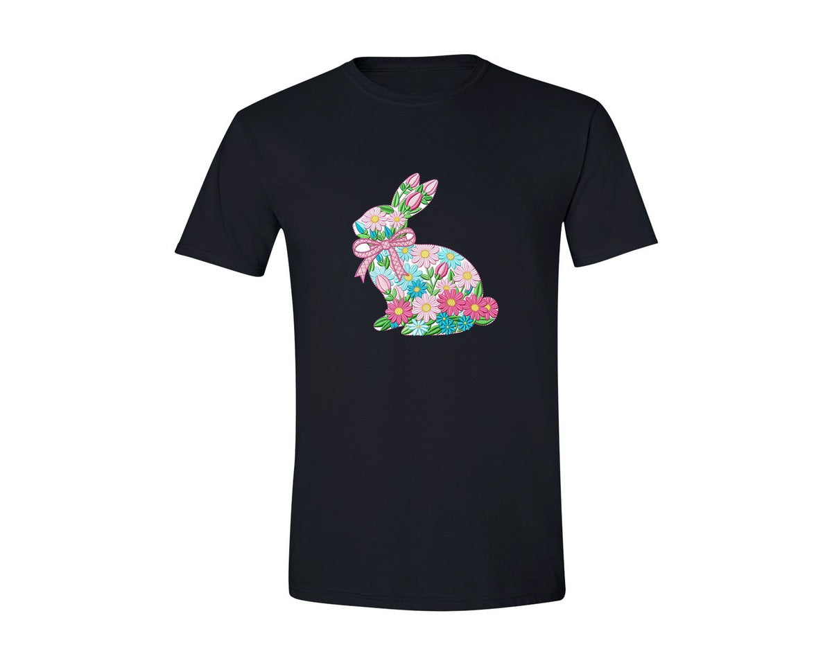 brand:Generic|color:Black|Floral Bunny Silhouette Graphic T-Shirt
