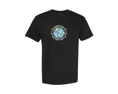 brand:Comfort Colors|color:Black|Earth Day Every Day Floral Earth Graphic T-Shirt