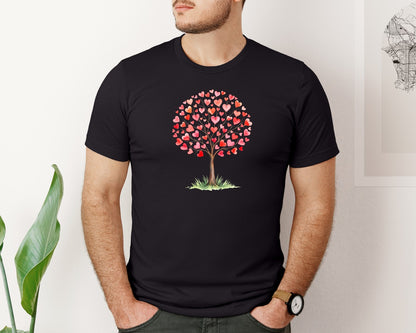 brand:Bella Canvas|color:Black|Watercolor Heart Tree Valentines Design Graphic T-Shirt
