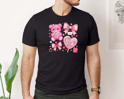 brand:Bella Canvas|color:Black|Valentines Day Coquette Bow Graphic T-Shirt