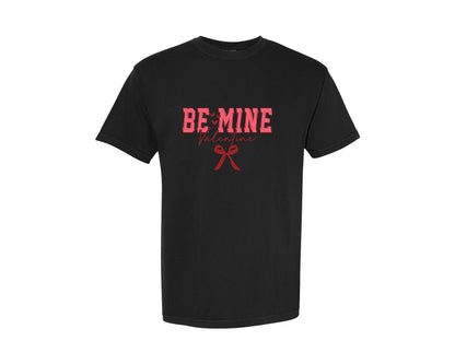 brand:Comfort Colors|color:Black|Love Be Mine Valentine Coquette Bow Graphic T-Shirt