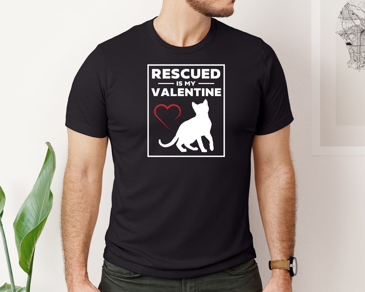 brand:Bella Canvas|color:Black|Rescued Is My Valentine Love Tshirt Graphic T-Shirt