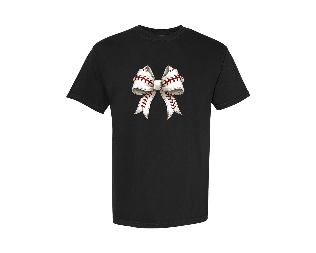 brand:Comfort Colors|color:Black|Baseball Coquette Bow 2 Graphic T-Shirt