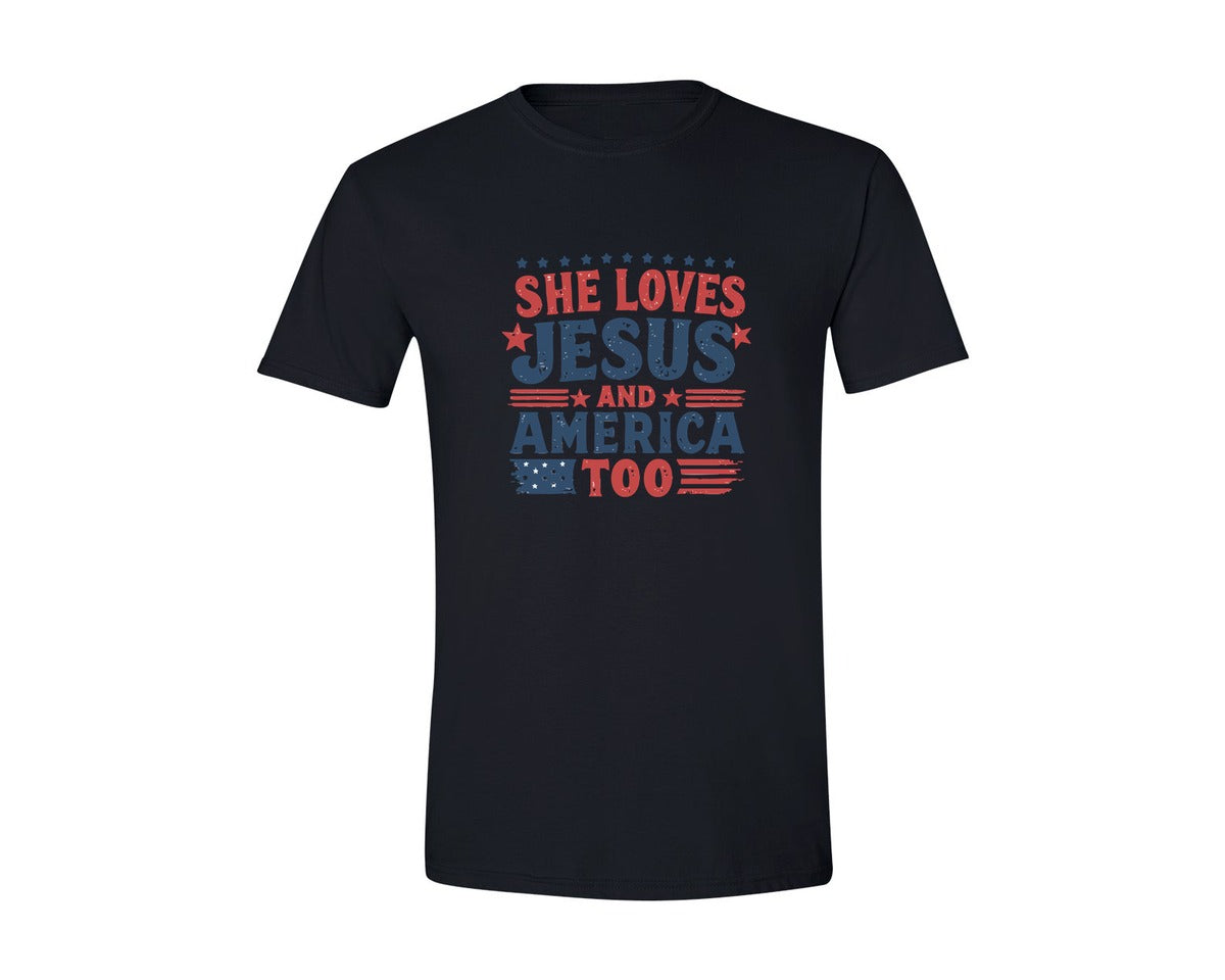 brand:Generic|color:Black|She Loves Jesus Vintage Usa Style Graphic T-Shirt