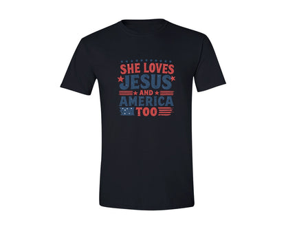 brand:Generic|color:Black|She Loves Jesus Vintage Usa Style Graphic T-Shirt