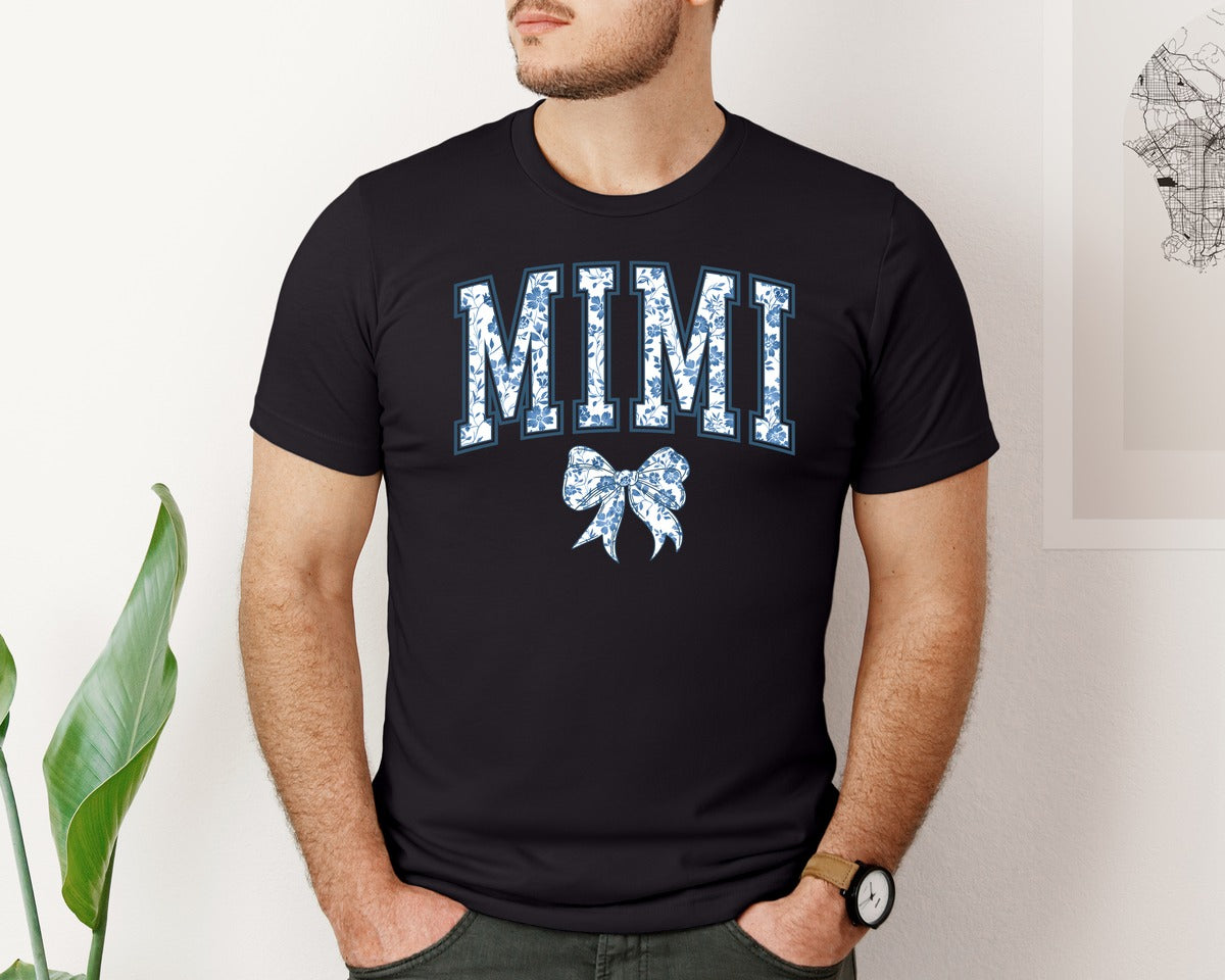 brand:Bella Canvas|color:Black|Mimi Chinoiserie Blue Coquette Bow Graphic T-Shirt