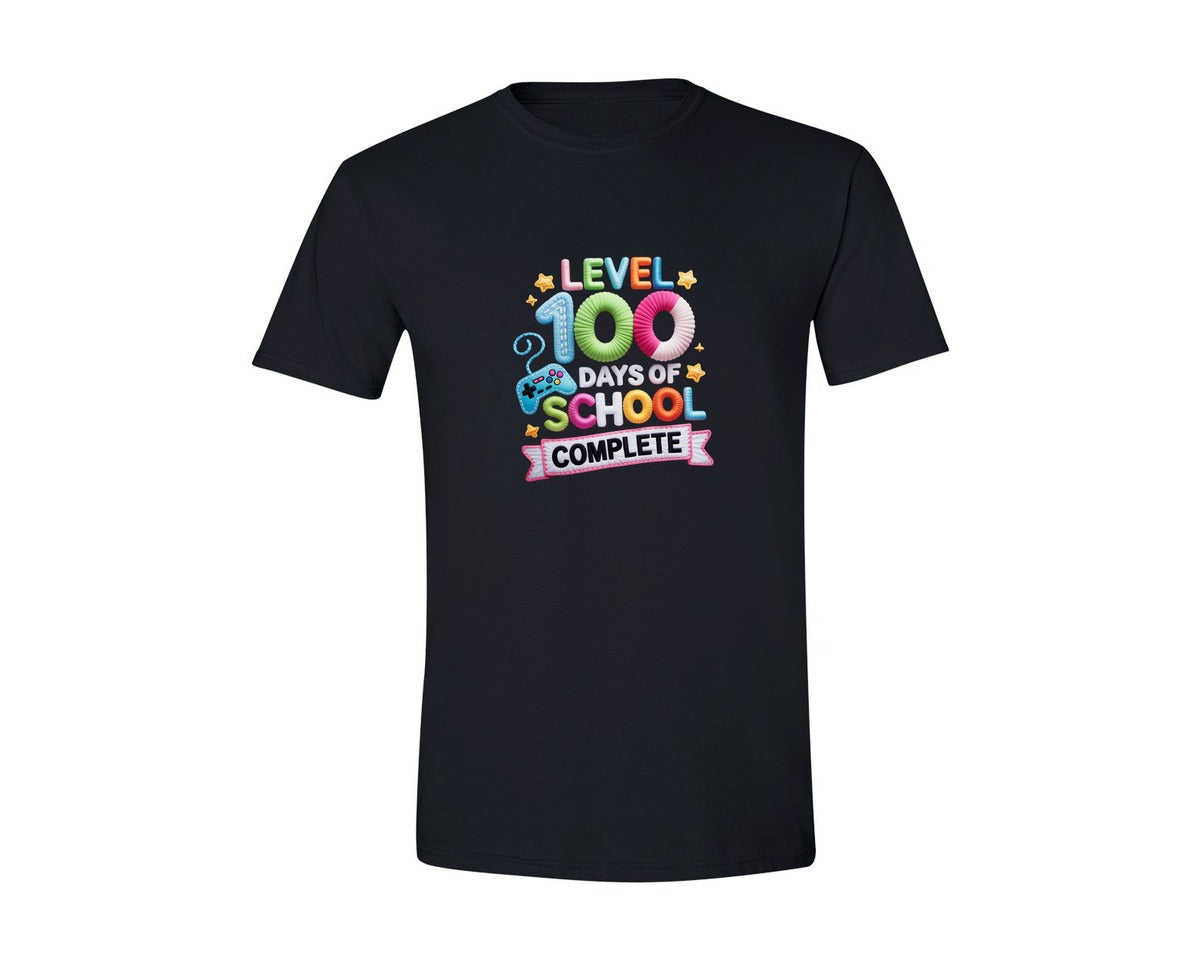 brand:Generic|color:Black|Faux Yarn Gamer 100 Days School Shirt Graphic T-Shirt