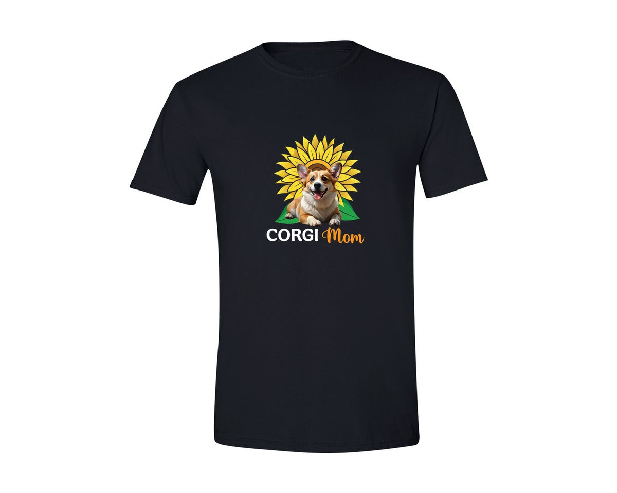 brand:Generic|color:Black|Corgi Mom Sunflower Graphic T-Shirt