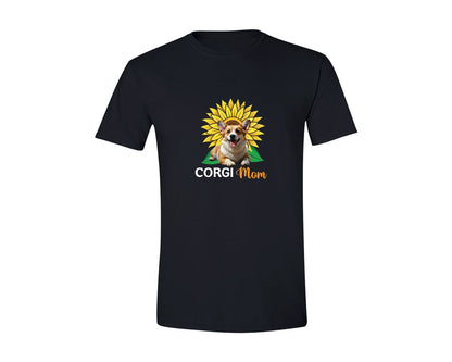 brand:Generic|color:Black|Corgi Mom Sunflower Graphic T-Shirt