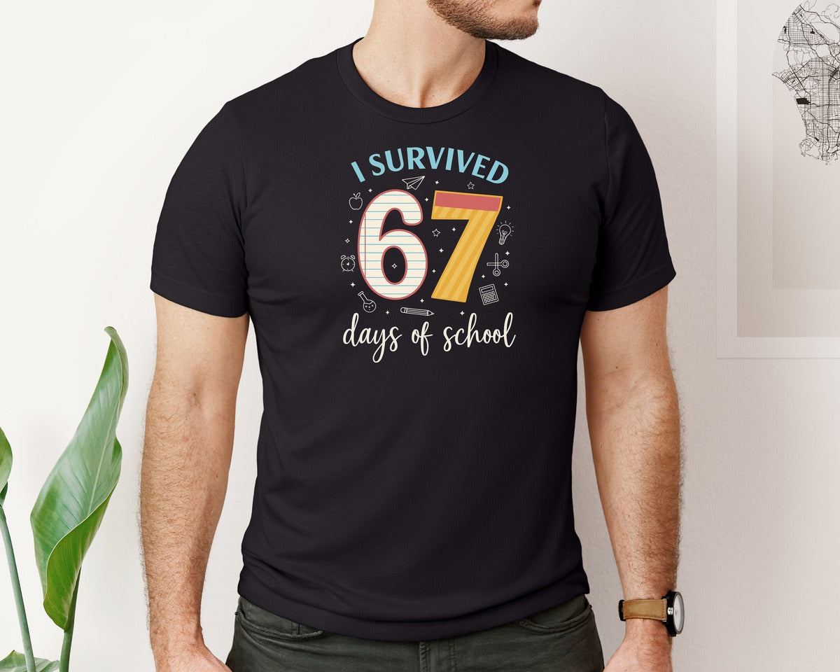 brand:Bella Canvas|color:Black|67 Days Of School Celebration Graphic T-Shirt