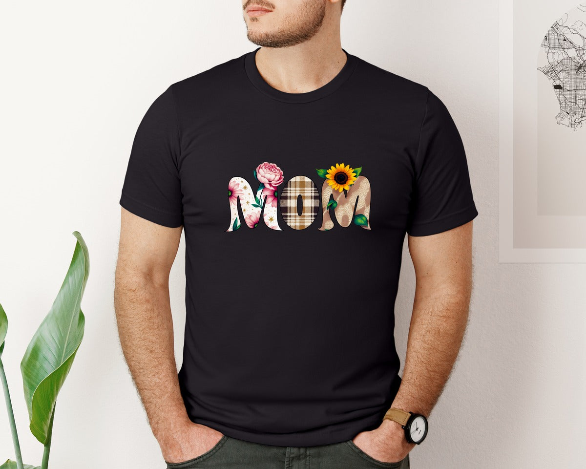 brand:Bella Canvas|color:Black|Leopard Mom Flower Retro Mom Graphic T-Shirt