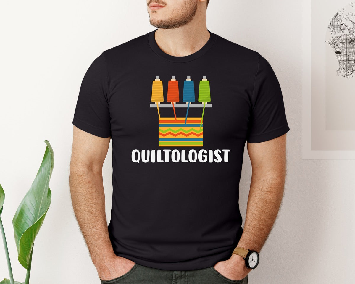 brand:Bella Canvas|color:Black|Quiltologist Funny Quilting Graphic T-Shirt