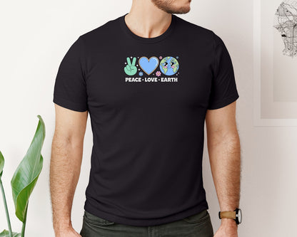 brand:Bella Canvas|color:Black|Peace Love Earth Cute Earth Day Graphic T-Shirt
