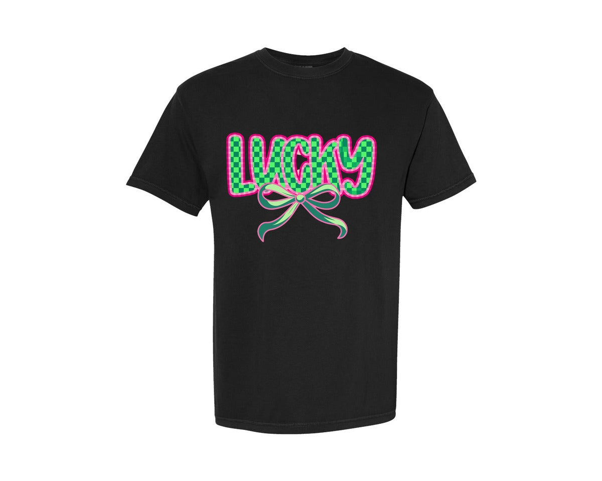brand:Comfort Colors|color:Black|Lucky St Patricks Day Aesthetic Graphic T-Shirt