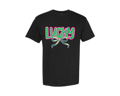 brand:Comfort Colors|color:Black|Lucky St Patricks Day Aesthetic Graphic T-Shirt
