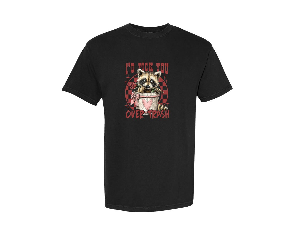 brand:Comfort Colors|color:Black|Funny Valentines Day Raccoon 6 Graphic T-Shirt