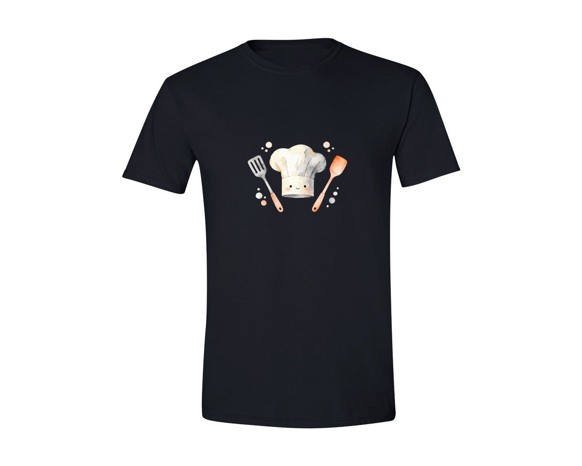brand:Generic|color:Black|Cute Chef Hat Utensils Watercolor Graphic T-Shirt