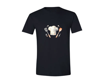 brand:Generic|color:Black|Cute Chef Hat Utensils Watercolor Graphic T-Shirt