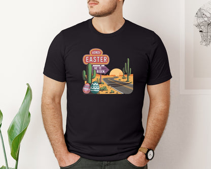brand:Bella Canvas|color:Black|Howdy Easter Western Desert Easter 3 Graphic T-Shirt