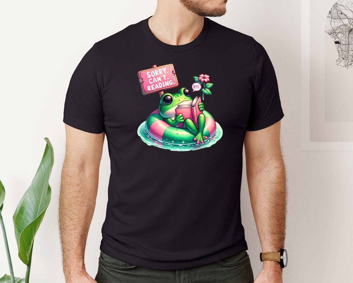brand:Bella Canvas|color:Black|Bookish Frog Sorry Cant Reading Graphic T-Shirt