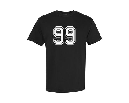 brand:Comfort Colors|color:Black|Number 99 Birthday Varsity Sports Team Graphic T-Shirt