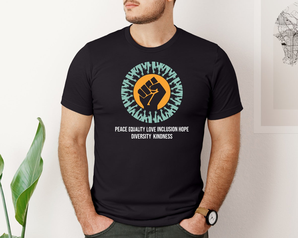 brand:Bella Canvas|color:Black|Peace Equality Love Unity Activism Graphic T-Shirt