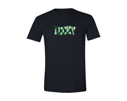 brand:Generic|color:Black|Lucky Plush Yarn Typography Green Graphic T-Shirt