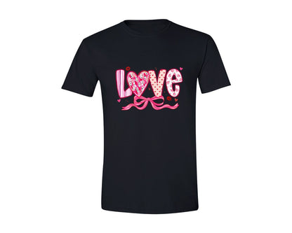 brand:Generic|color:Black|Preppy Valentine Heart Floral Bow Graphic T-Shirt