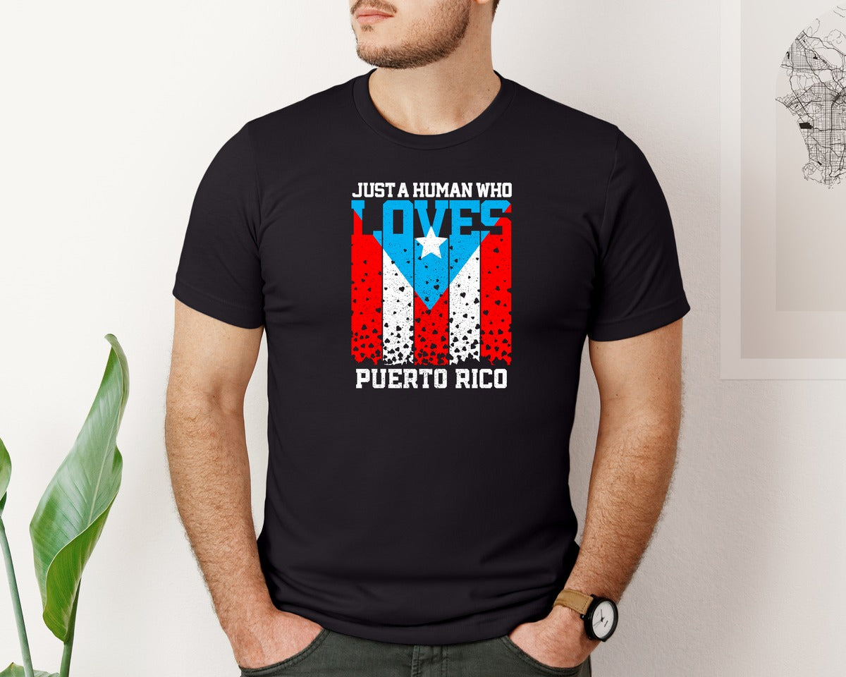 brand:Bella Canvas|color:Black|Puerto Rico Flag Love Graphic T-Shirt