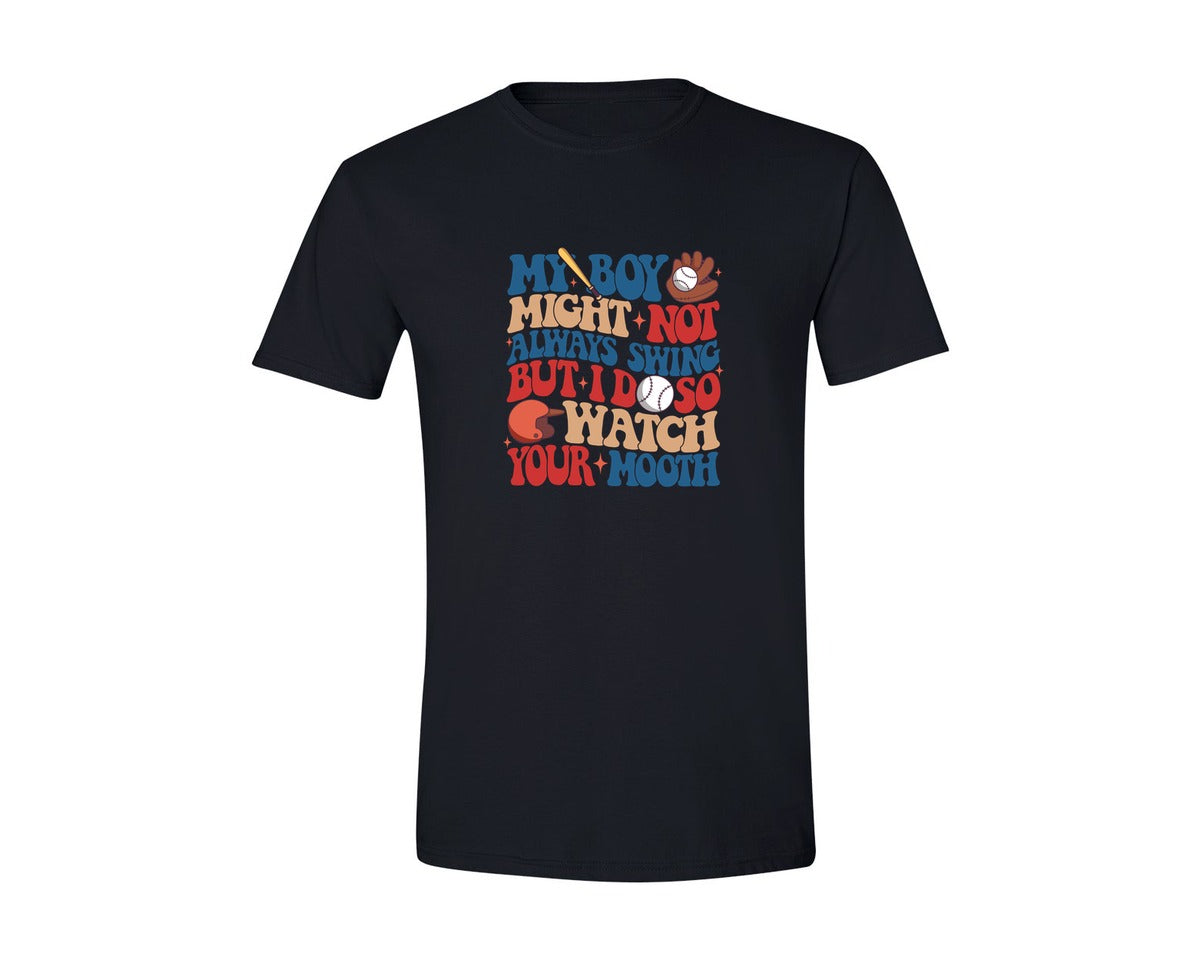 brand:Generic|color:Black|Baseball Mom Watch Your Mouth Graphic T-Shirt