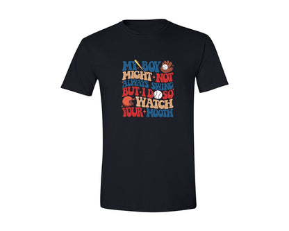 brand:Generic|color:Black|Baseball Mom Watch Your Mouth Graphic T-Shirt