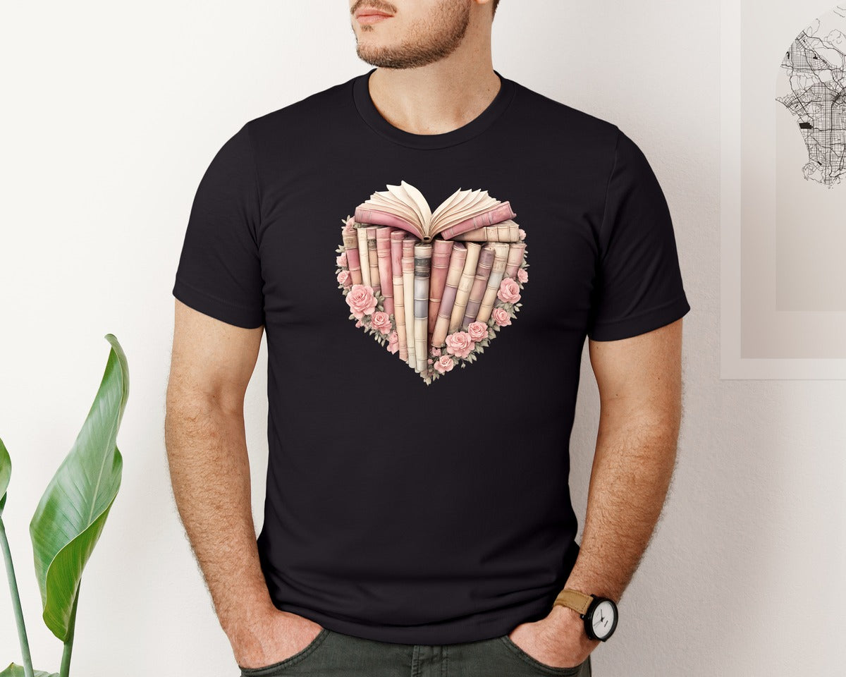 brand:Bella Canvas|color:Black|Bookish Valentines Valentines Book Graphic T-Shirt