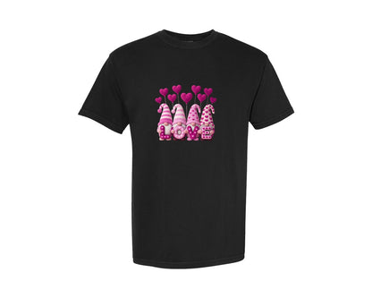 brand:Comfort Colors|color:Black|Faux Yarn Gnome Valentines Day Love Graphic T-Shirt