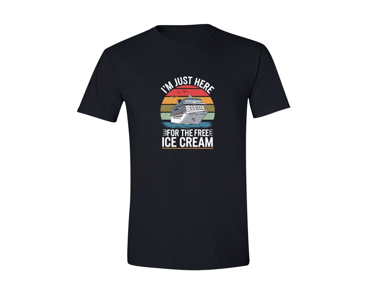 brand:Generic|color:Black|Im Just Here For The Free Ice Cream 3 Graphic T-Shirt