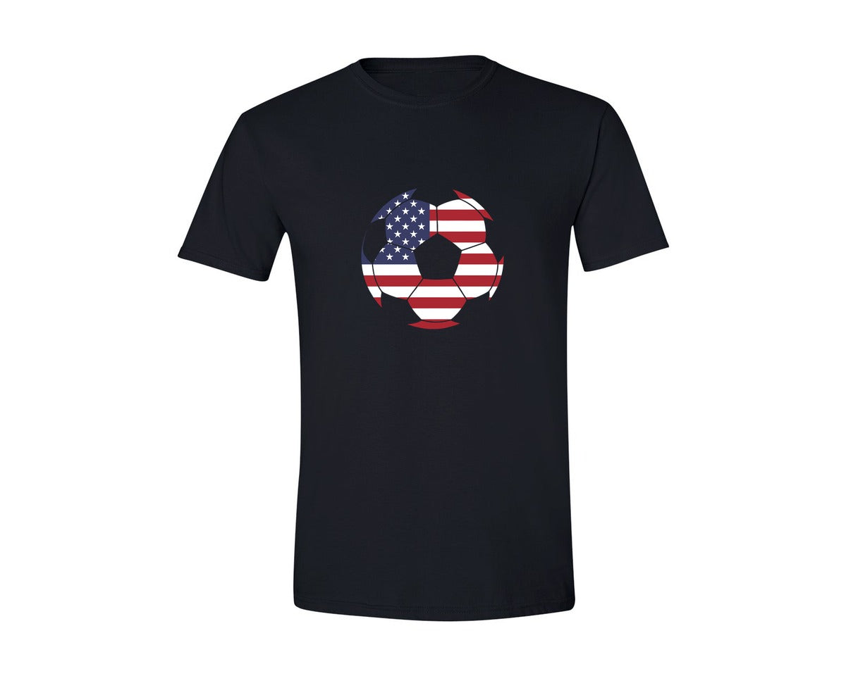 brand:Generic|color:Black|Patriotic Usa Flag Soccer Ball Graphic T-Shirt