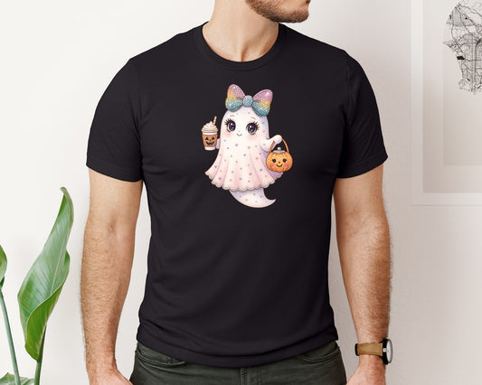 Rhinestones Coquette Ghost Halloween Graphic T-Shirt