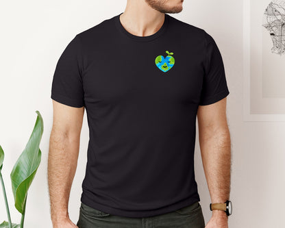 brand:Bella Canvas|color:Black|Love Heart Earth Globe Pocket Design Graphic T-Shirt