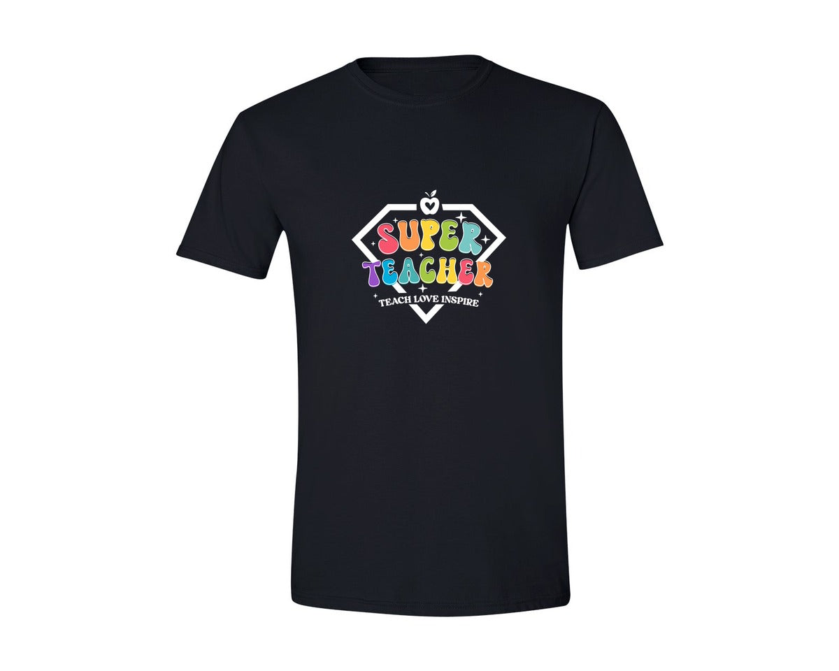 brand:Generic|color:Black|Super Teacher Teach Love 2 Graphic T-Shirt