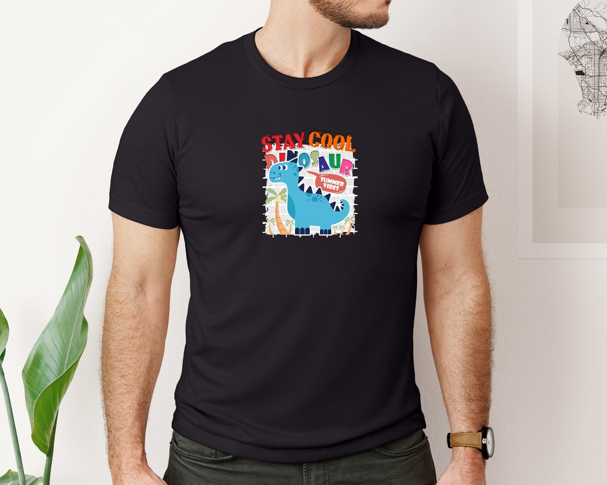 brand:Bella Canvas|color:Black|Cute Dinosaur Cartoon T Shirt Design Graphic T-Shirt