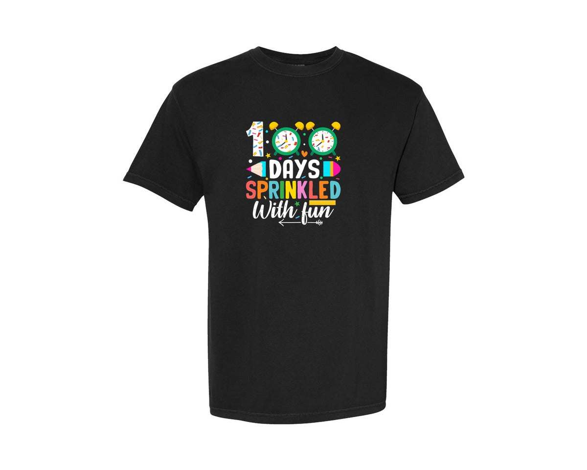 brand:Comfort Colors|color:Black|100 Days Of School Design Happy 100 Day 2 Graphic T-Shirt