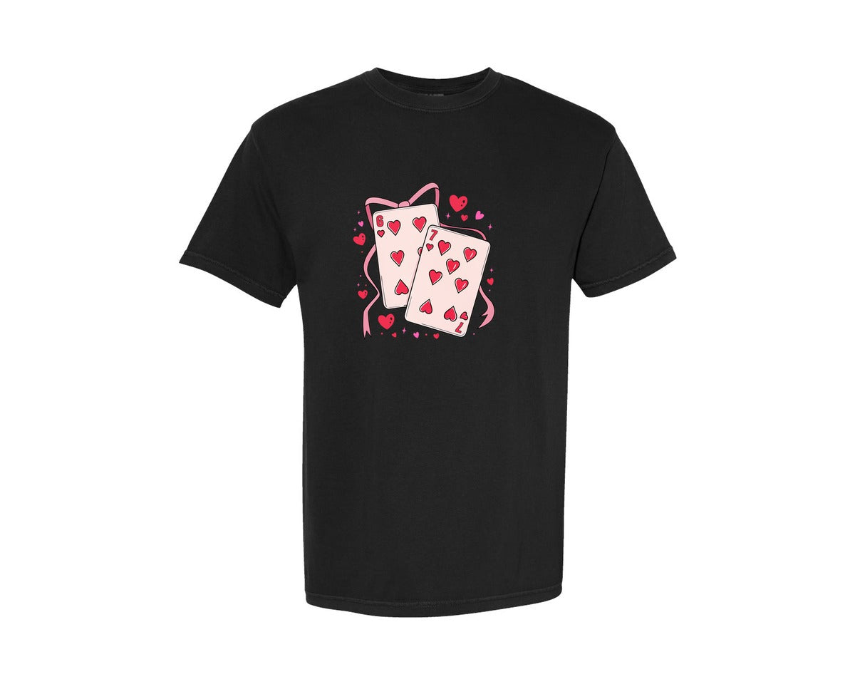 brand:Comfort Colors|color:Black|Playing Cards Valentine 6 7 3 Graphic T-Shirt
