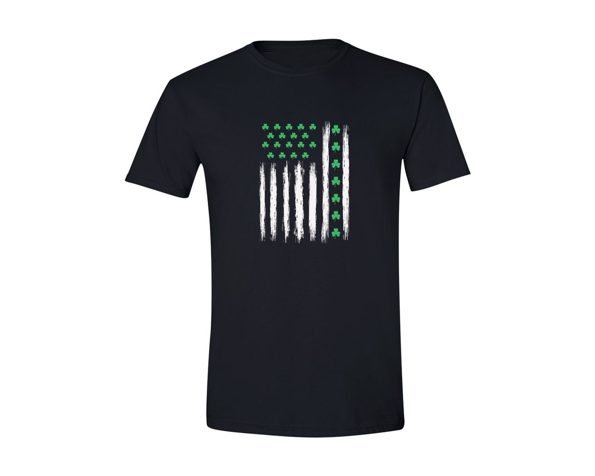 brand:Generic|color:Black|St Patricks Day Shamrock Usa Flag Graphic T-Shirt