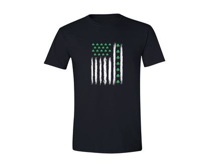 brand:Generic|color:Black|St Patricks Day Shamrock Usa Flag Graphic T-Shirt