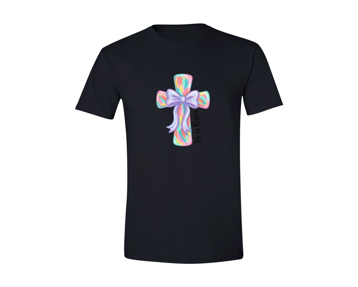 brand:Generic|color:Black|He Is Risen Cross With Bow Graphic T-Shirt