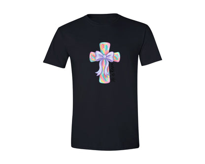 brand:Generic|color:Black|He Is Risen Cross With Bow Graphic T-Shirt