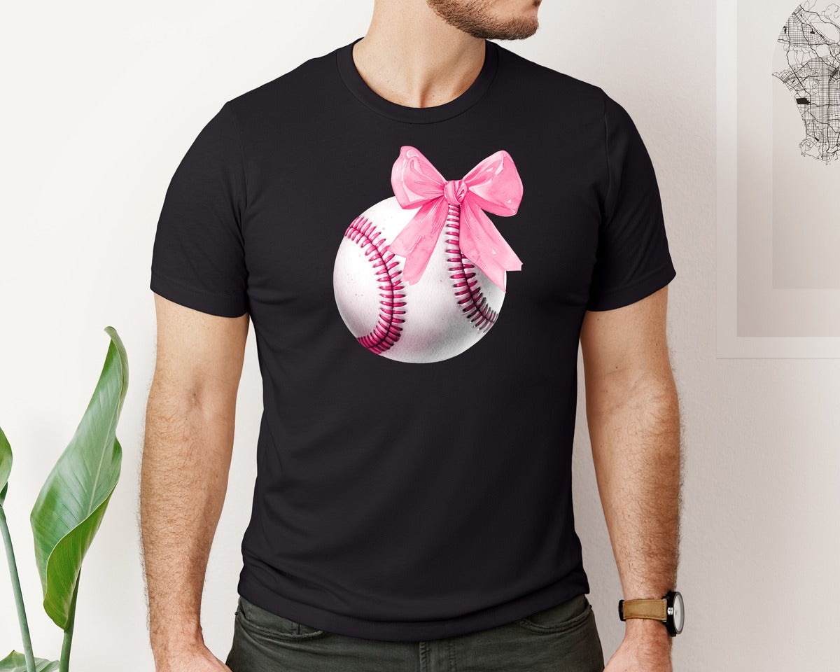 brand:Bella Canvas|color:Black|Coquette Bow Baseball Baseball Graphic T-Shirt