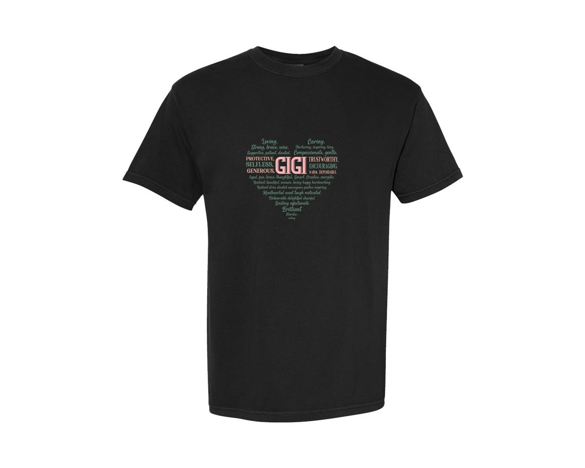 brand:Comfort Colors|color:Black|Gigi Heart Shape Mothers Day Heart 3 Graphic T-Shirt