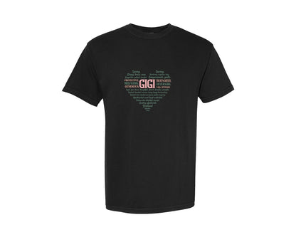 brand:Comfort Colors|color:Black|Gigi Heart Shape Mothers Day Heart 3 Graphic T-Shirt