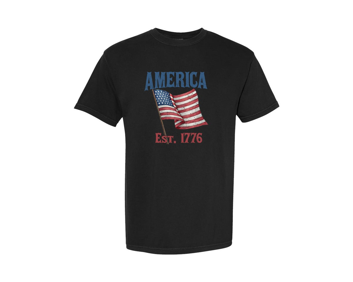brand:Comfort Colors|color:Black|America Est 1776 T Shirt Design 3 Graphic T-Shirt
