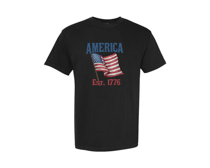 brand:Comfort Colors|color:Black|America Est 1776 T Shirt Design 3 Graphic T-Shirt